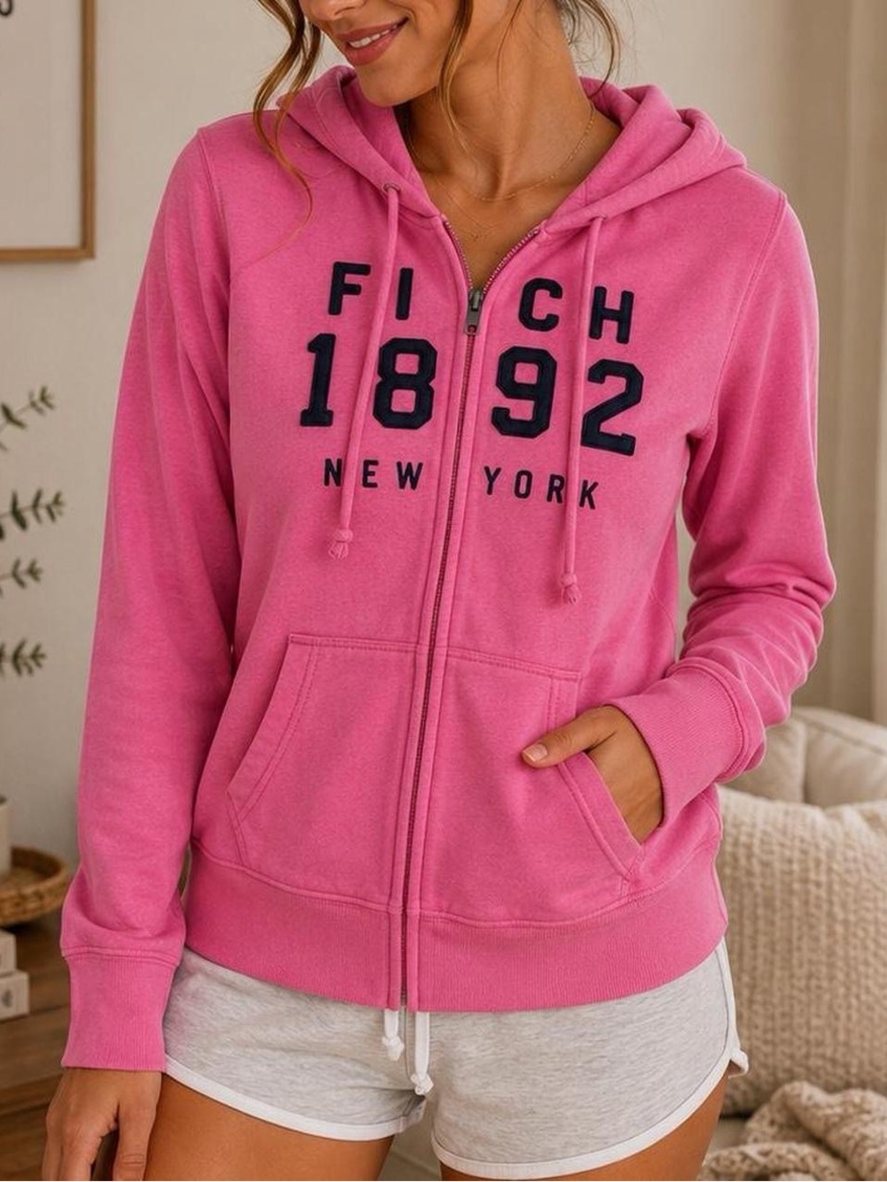 Vintage Abercrombie & Fitch Pink Fitch 1892 Zip-Up Hoodie Small
